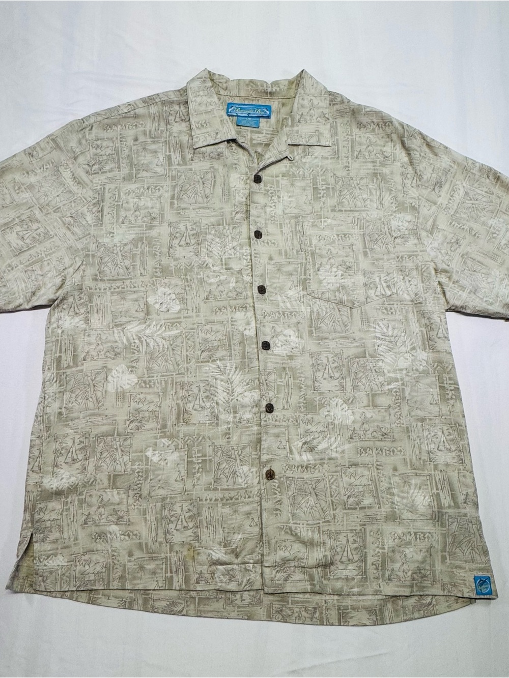 Tommy Bahama Light Beige Island Print Camp Shirt